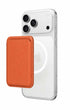 Cosmic orange phone case wallet on iPhone, side angle