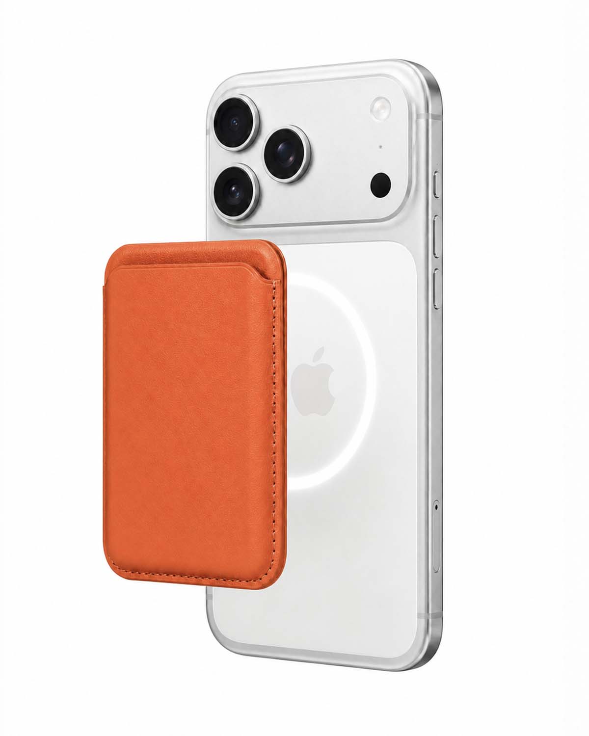 Cosmic orange phone case wallet on iPhone, side angle