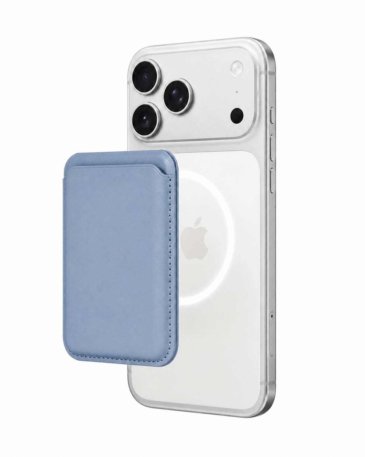 Blue lavender phone case wallet on iPhone, side angle