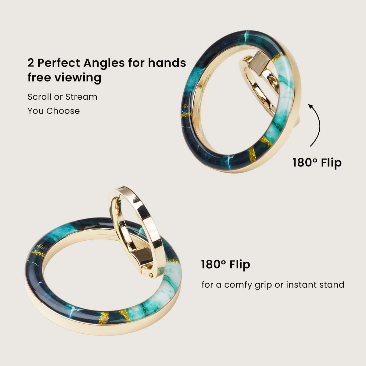 Finger Phone Holder With Emerald Green Marble Design