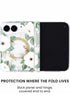 Back panel and hinge protection view of White rose floral print iPhone Duo case