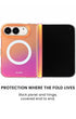 Back panel and hinge protection view of Iridescent orange-to-pink cosmic gradient iPhone Duo case