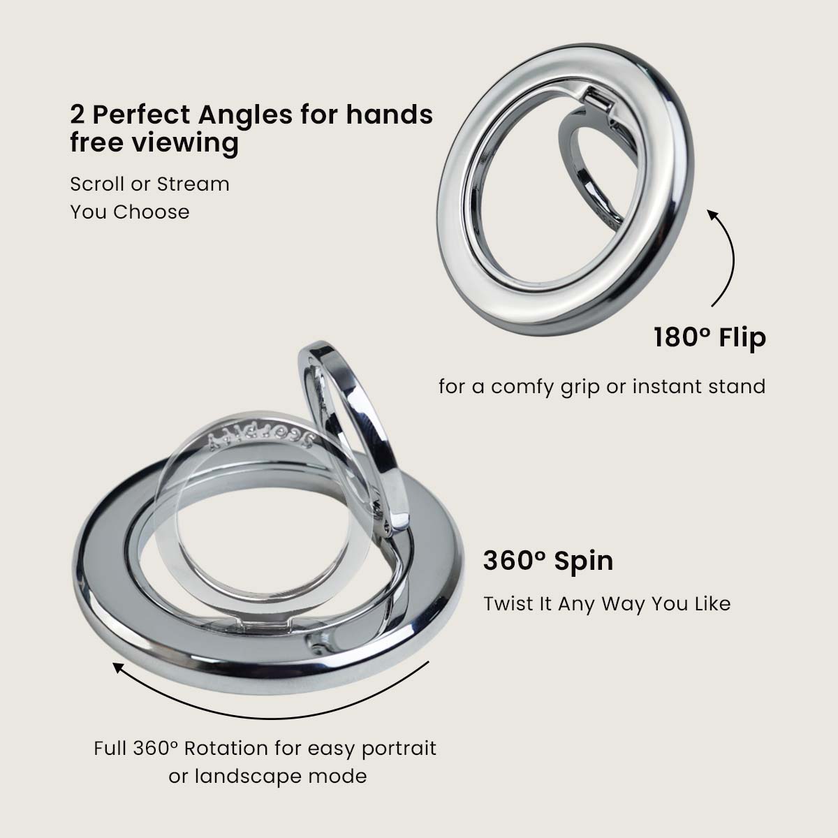 Solid silver finger phone holder for stable grip control