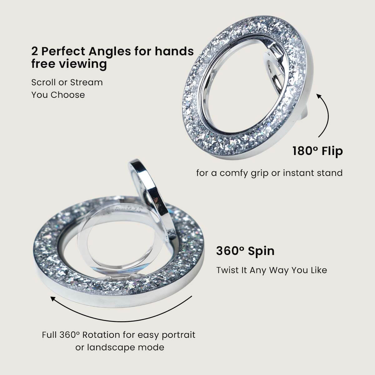 Trendy Finger Phone Holder With Sparkling Glitter Detail