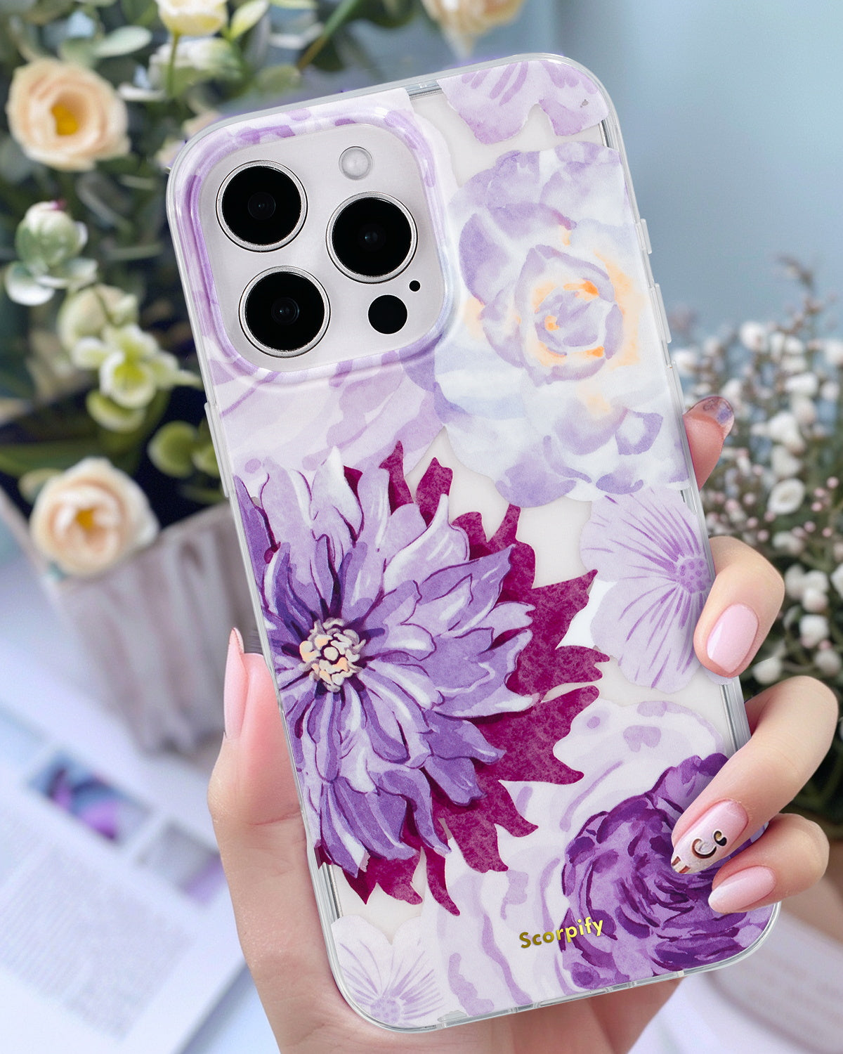 Trendy Phone Cover With Purple Zinnia Floral Magnetic Design