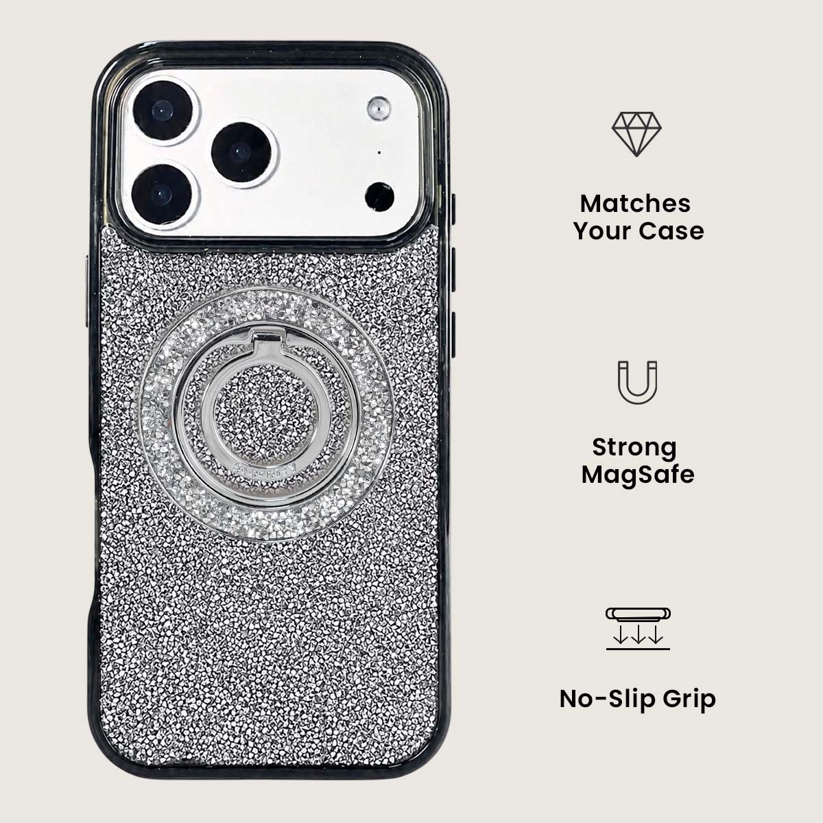 Lunar Crystal Radiance Ring Holder attached to phone case