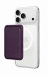 Dark cherry phone case wallet on iPhone, side angle