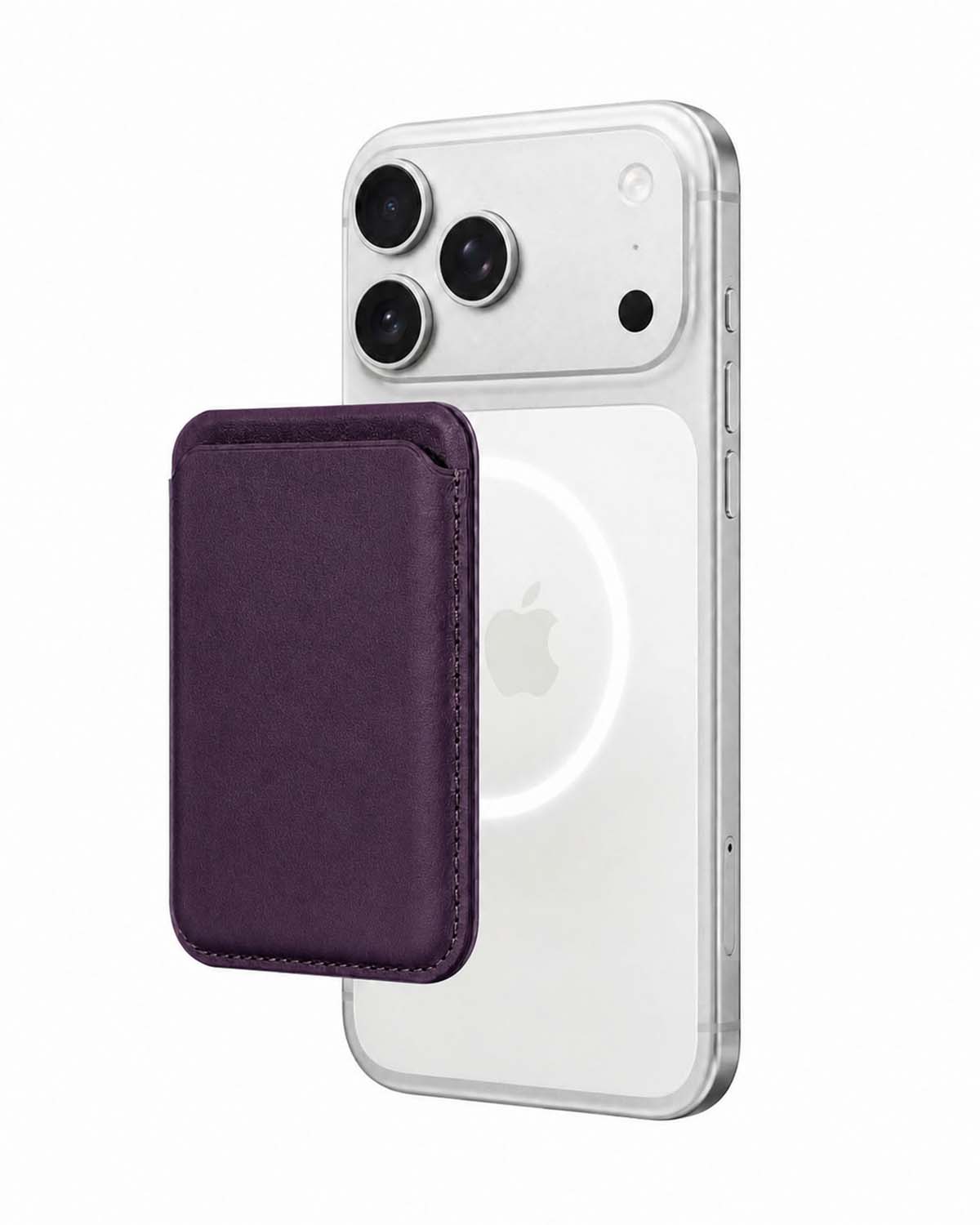 Dark cherry phone case wallet on iPhone, side angle