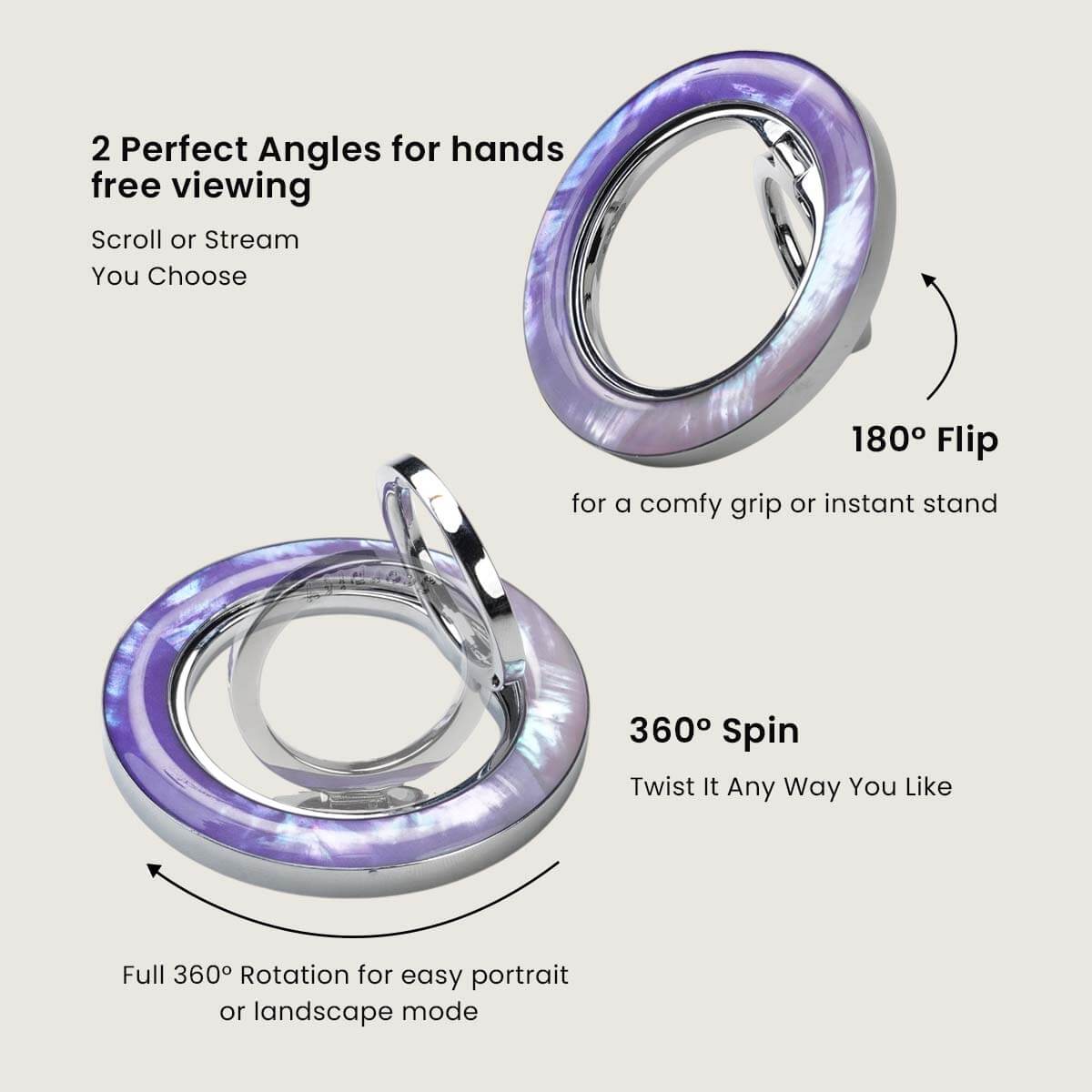 Scorpify phone ring holder with purple mother-of-pearl finish