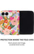 Back panel and hinge protection view of Camellia blossom floral print iPhone Duo case
