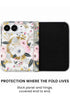 Back panel and hinge protection view of White hibiscus and pink rose floral wreath print iPhone Duo case