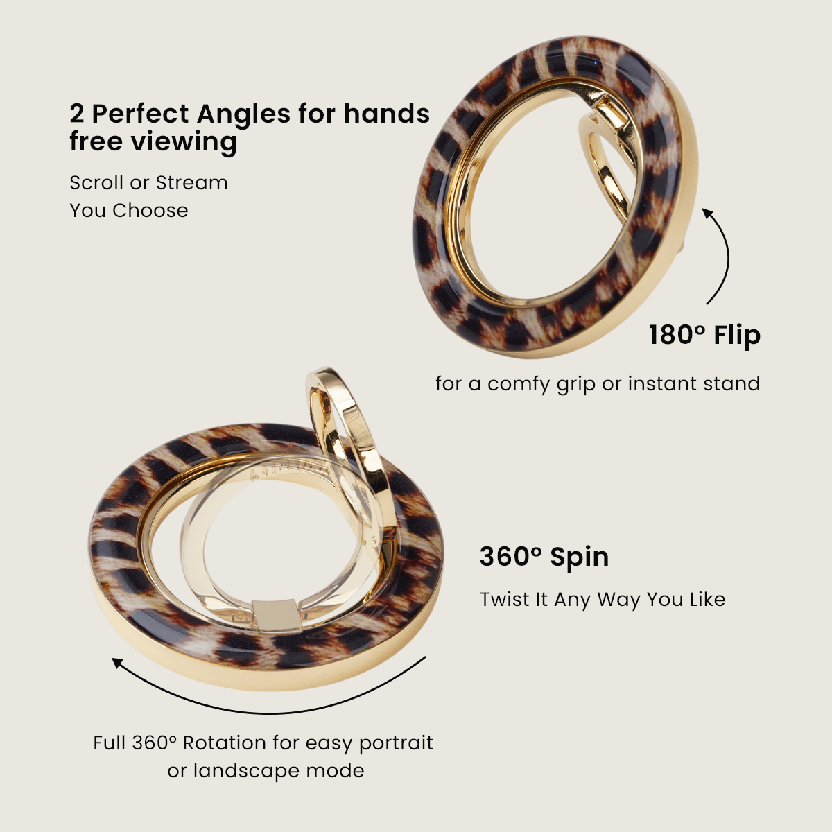 Finger Phone Holder Featuring Bold Leopard Pattern