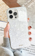 Woman holding white pearl iphone case, magazine backdrop