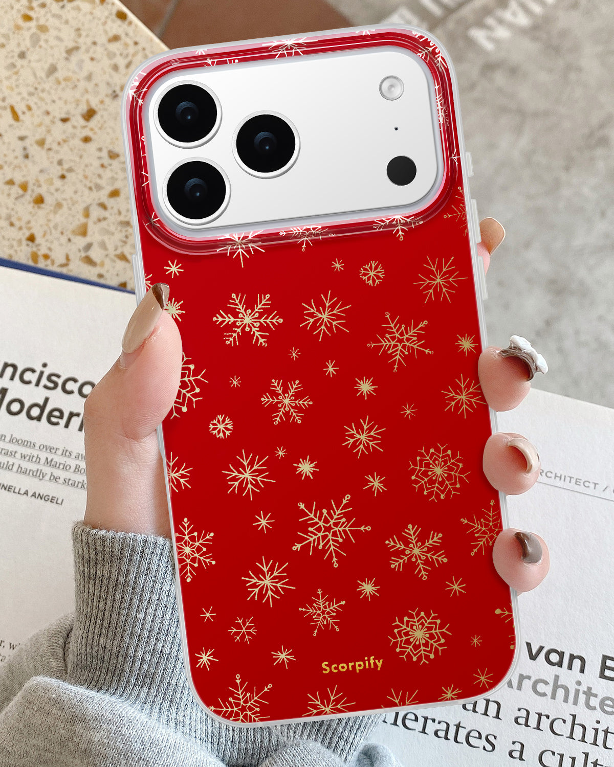 Red gold foil MagSafe iPhone case elegant protection