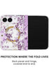 Back panel and hinge protection view of Purple Nemophila floral print iPhone Duo case