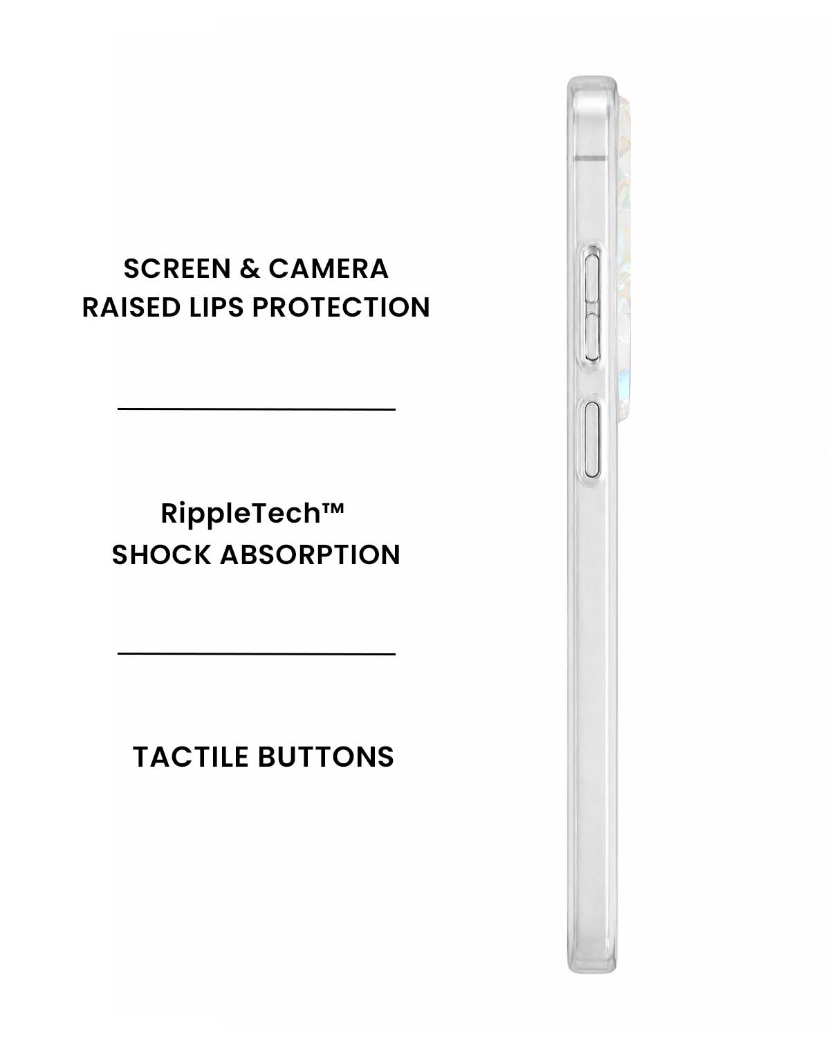 Pearl Samsung phone case side view, shock-absorbing edges