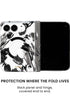 Back panel and hinge protection view of Black tulip floral print iPhone Duo case