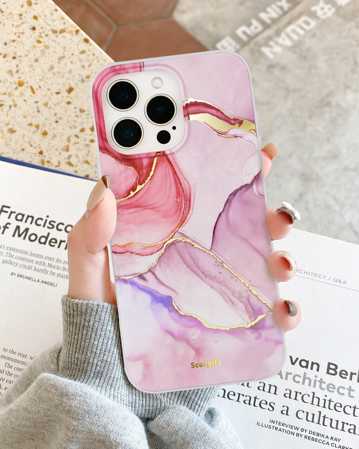 Marble gold foil iPhone case pink crystal design