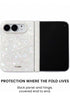 Back panel and hinge protection view of Colorful mother-of-pearl iPhone Duo case