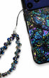 Beaded phone charm featuring purple teardrop details