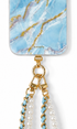 Light Blue Leather Pearl Double Chain - detail closeup