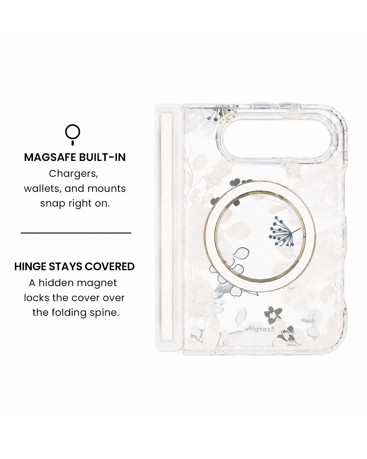 MagSafe ring and hidden hinge magnet view of Pastel pink rose floral print iPhone Duo case