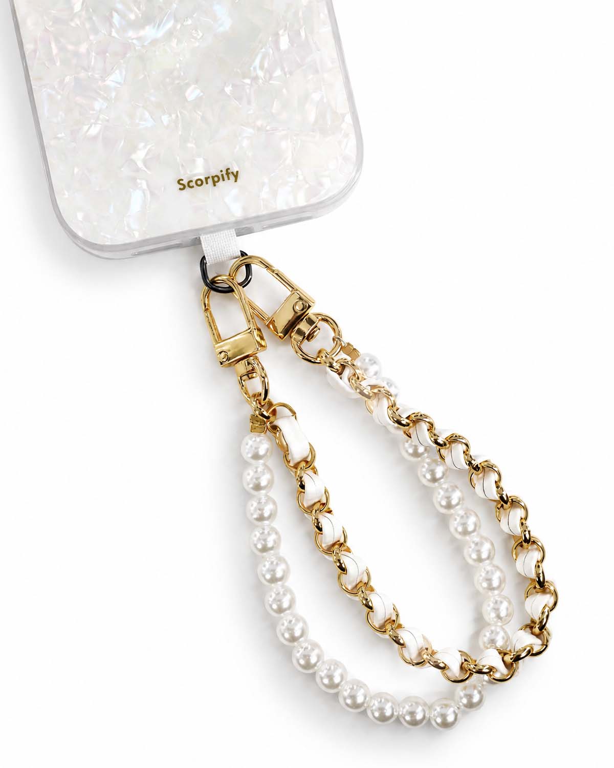 Double chain iphone charm with pearl detailing