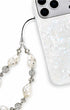 Beaded phone charm featuring crystal and pearl details
