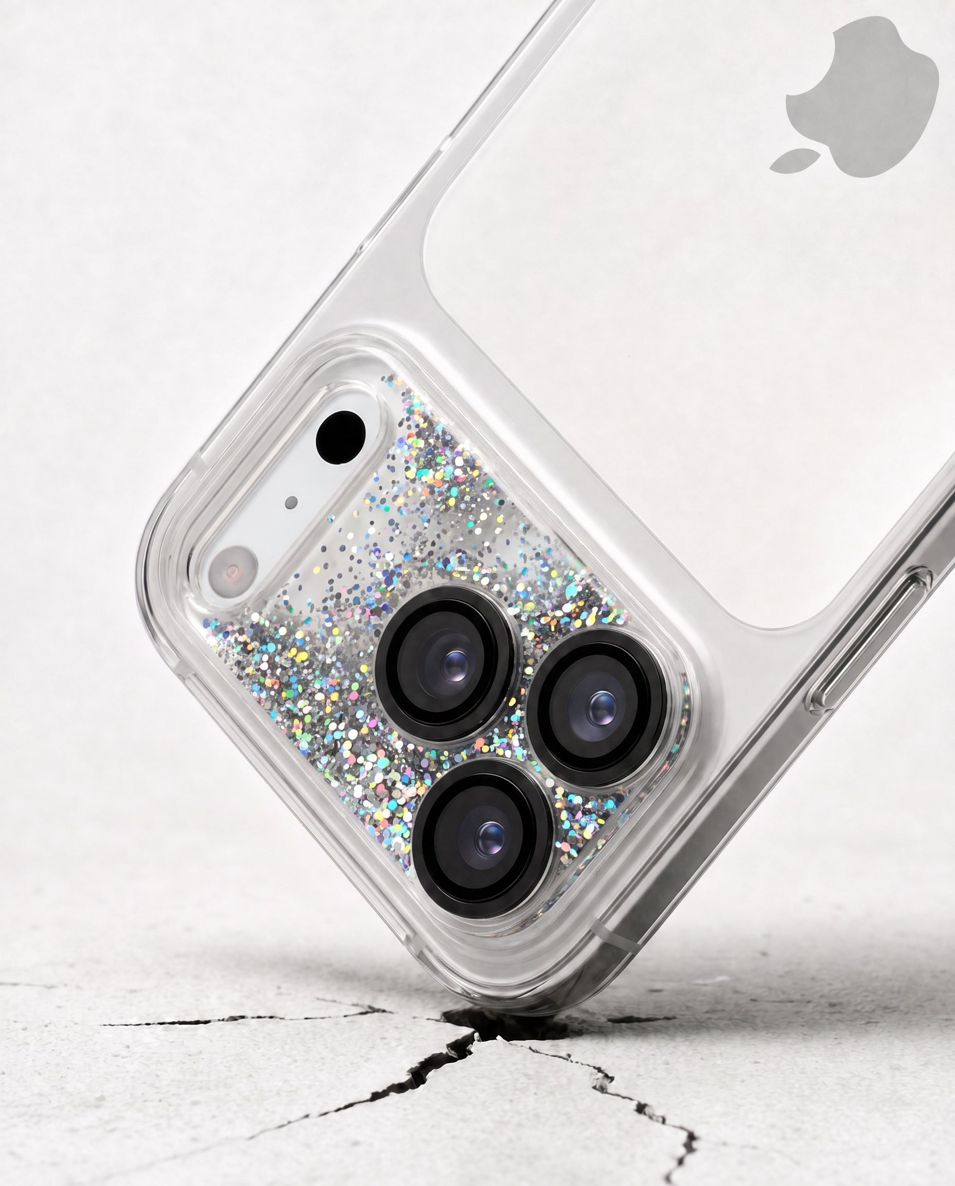 Silver Gleam Flow camera lens protector installed on iPhone 17 Pro camera module