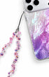 Beaded phone charm featuring soft pink teardrop beads