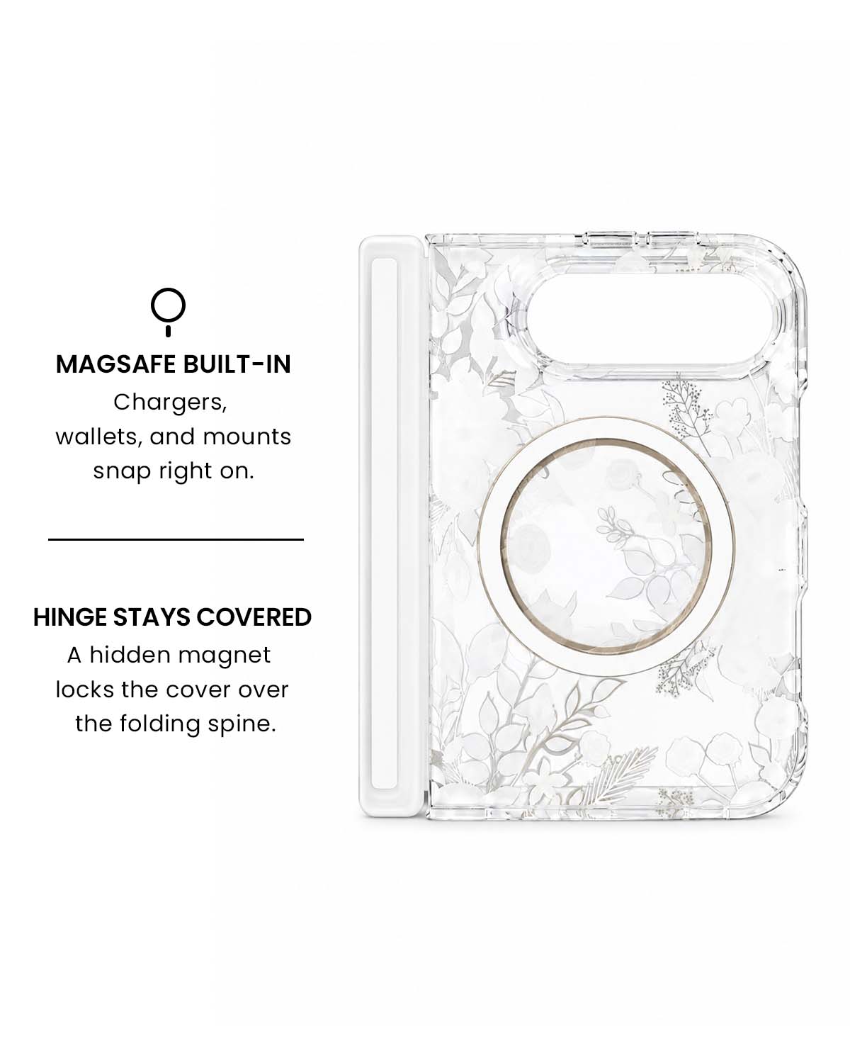 MagSafe ring and hidden hinge magnet view of Purple Nemophila floral print iPhone Duo case