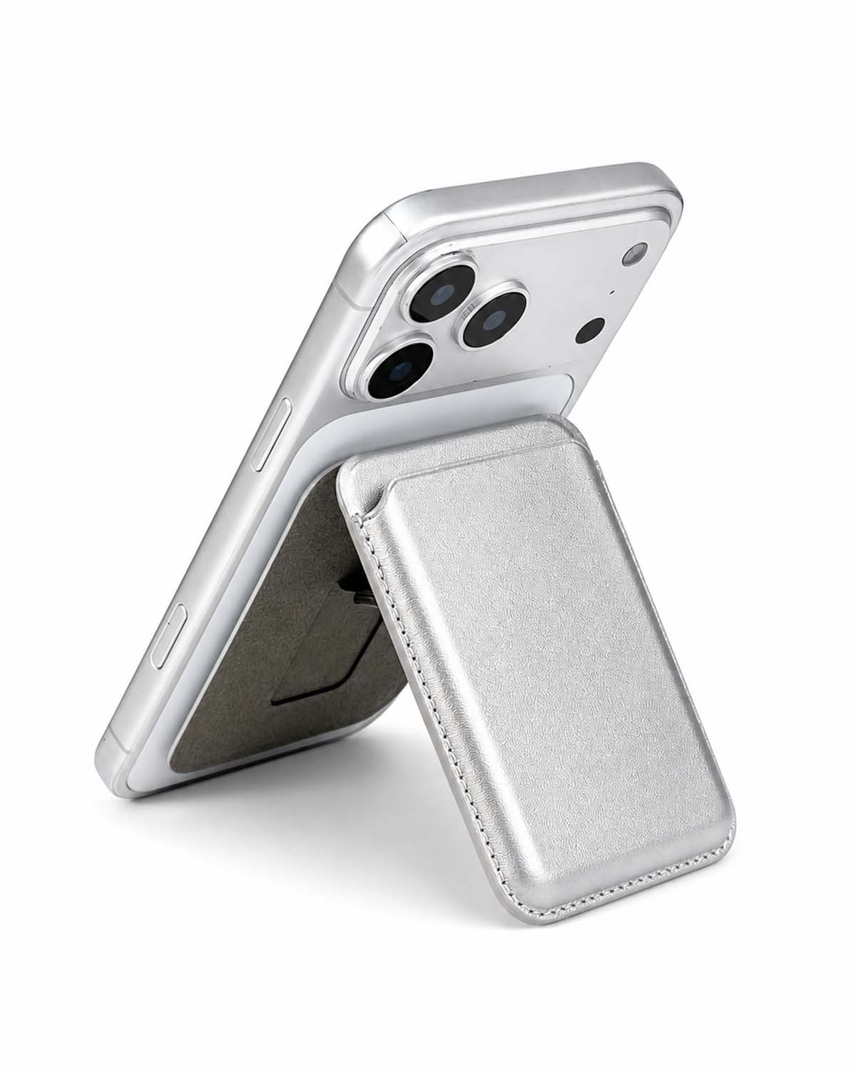 Metallic Silver MagSafe Leather Wallet
