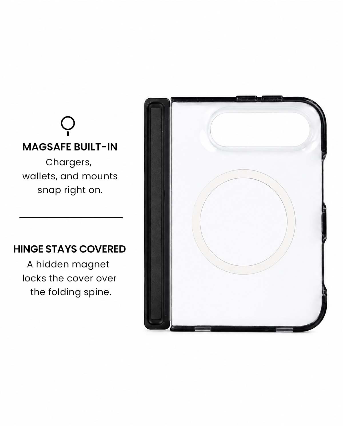 MagSafe ring and hidden hinge magnet view of Phantom Carnival pink skull and bat print iPhone Duo case