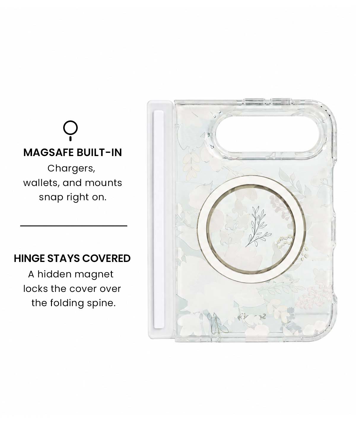 MagSafe ring and hidden hinge magnet view of Pink epiphyllum floral print iPhone Duo case