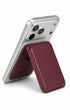 Wine red iPhone MagSafe wallet in stand mode