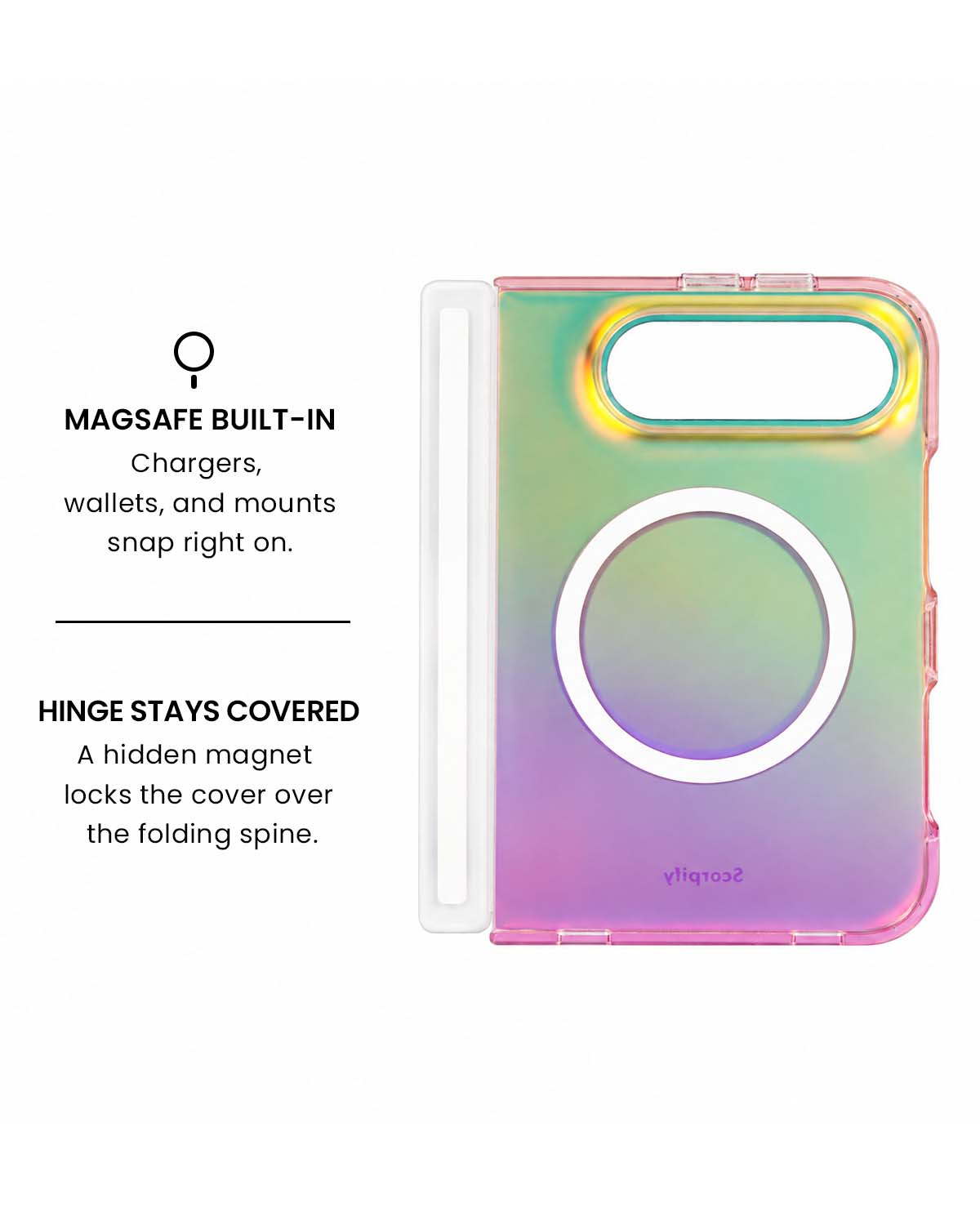 MagSafe ring and hidden hinge magnet view of Iridescent orange-to-pink cosmic gradient iPhone Duo case
