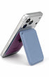 Blue lavender iPhone MagSafe wallet in stand mode