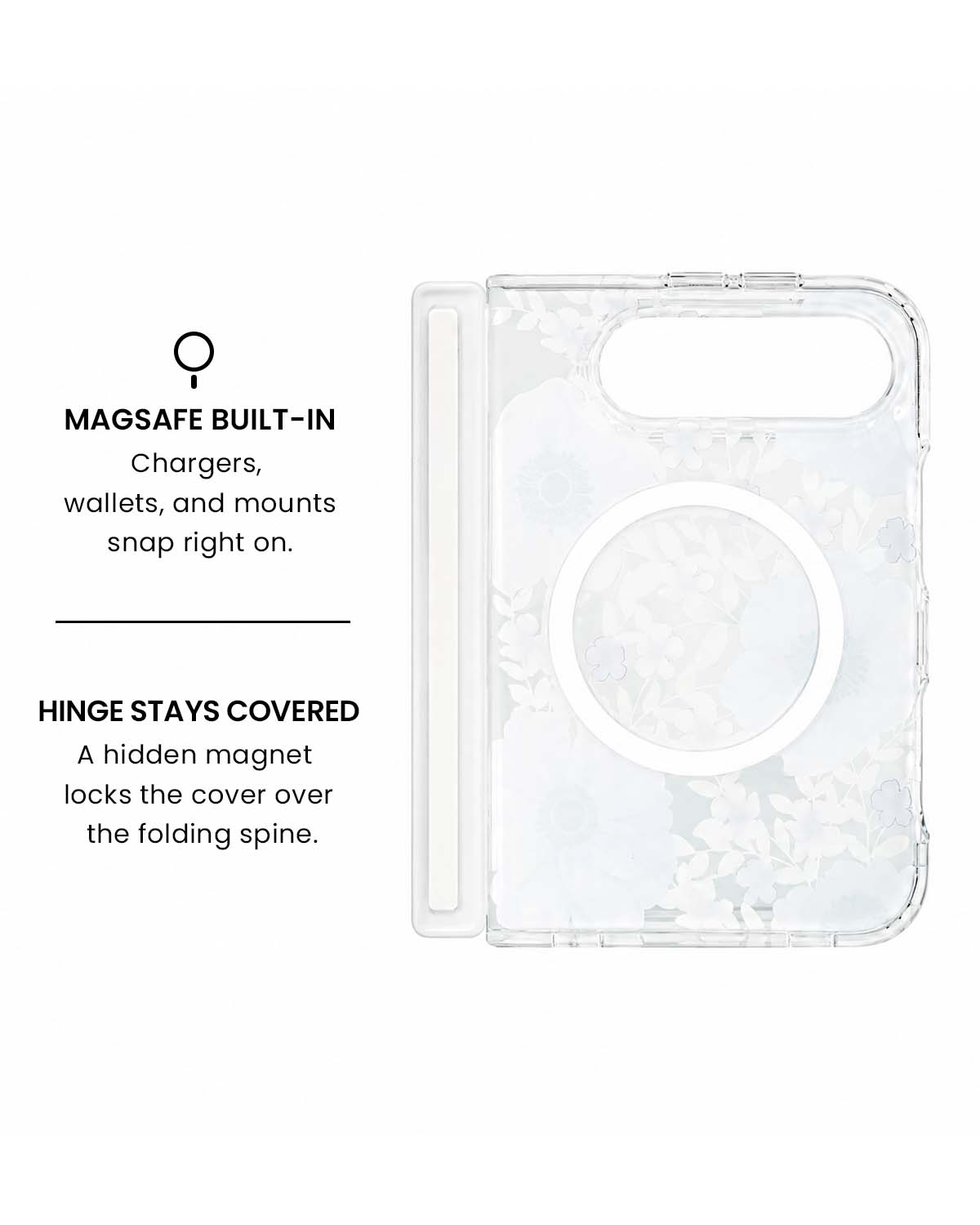 MagSafe ring and hidden hinge magnet view of Purple anemone floral print iPhone Duo case