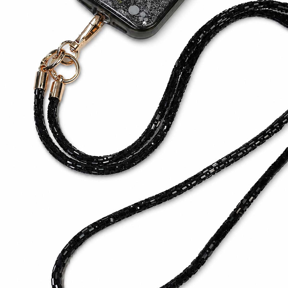 Black Crystal Beaded Phone Strap