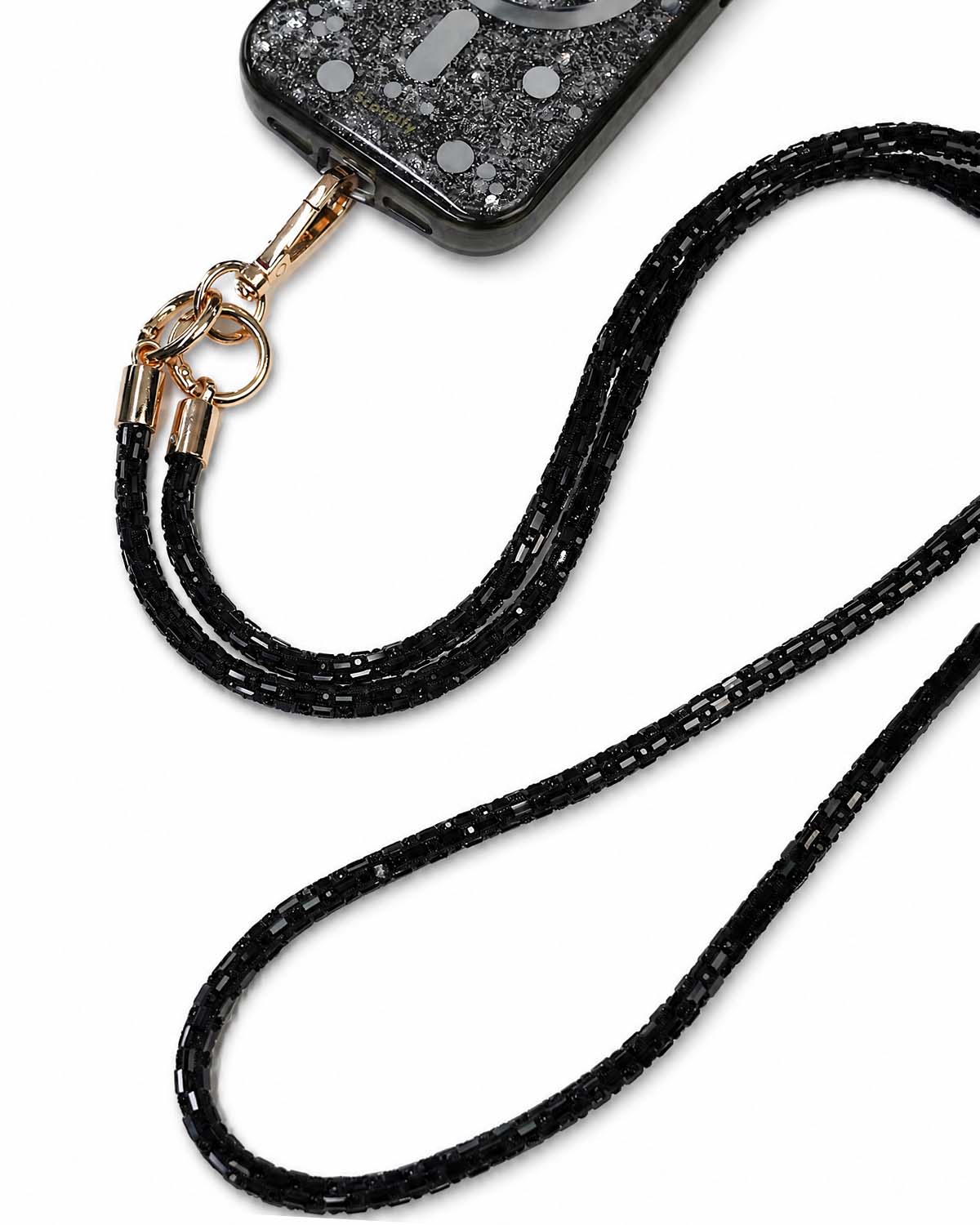 Black Crystal Beaded Phone Strap
