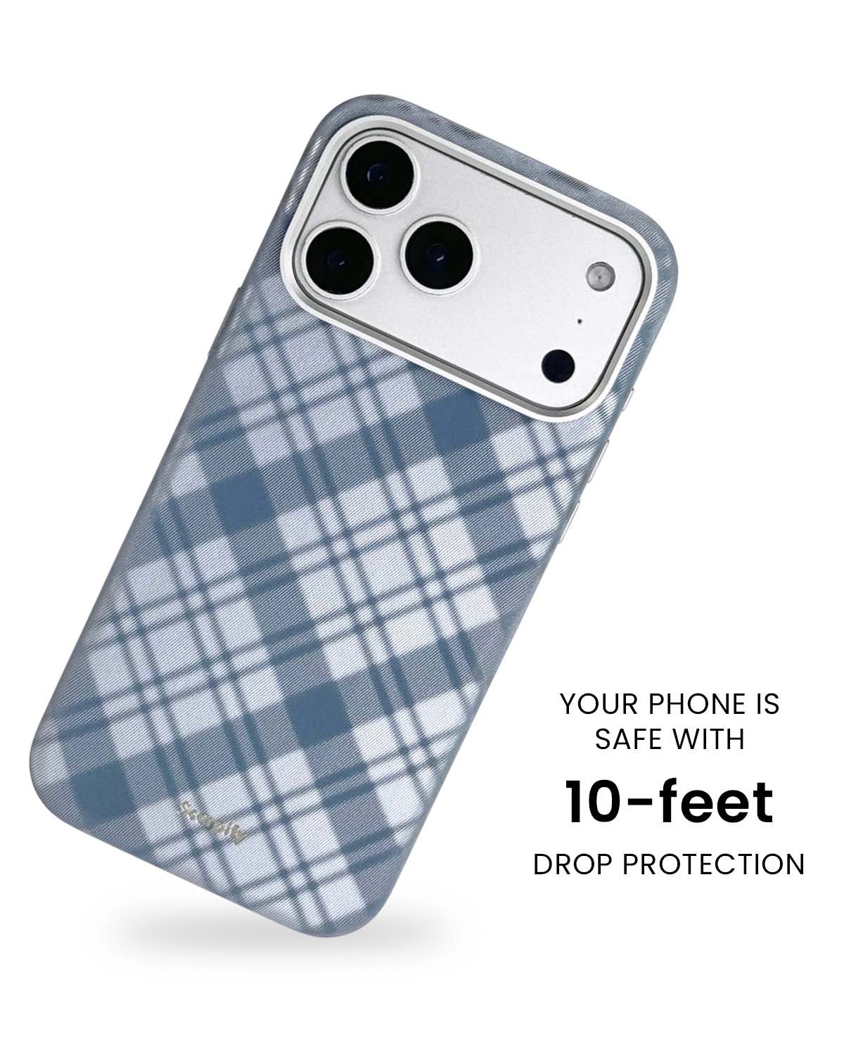 Navy Tartan Lumina Leather MagSafe iPhone Case