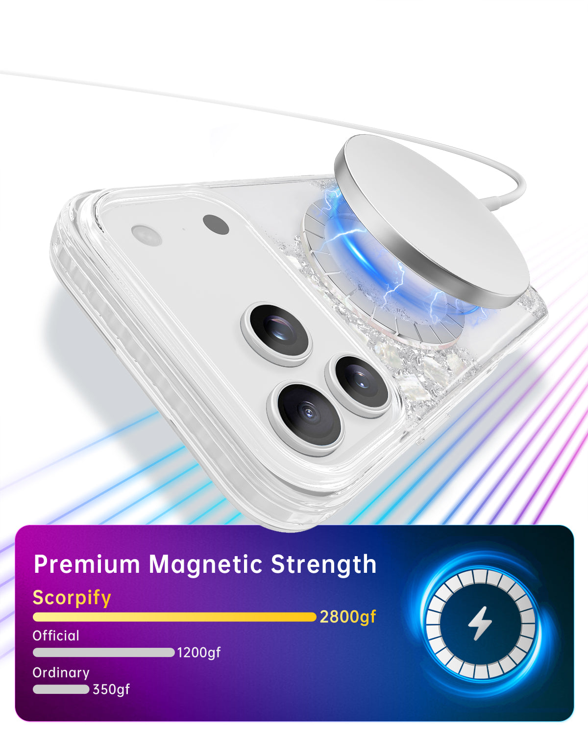 Elegant glitter-accented iPhone case in pearl tones