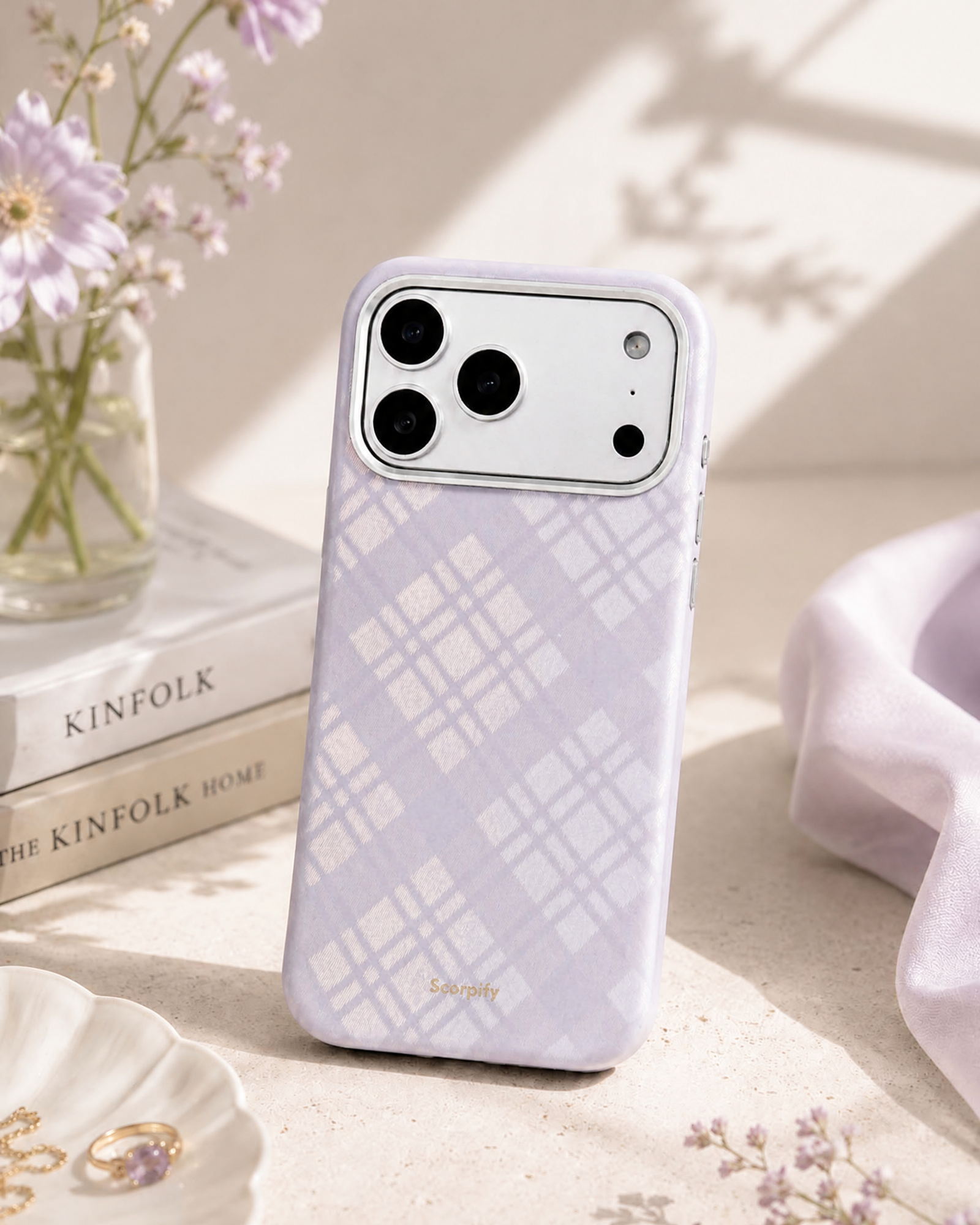 Lavender Tartan Lumina Leather MagSafe iPhone Case