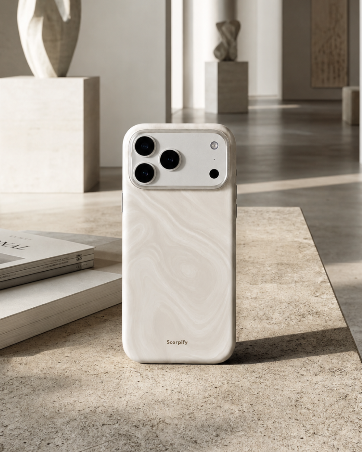 Ivory swirl leather phone case in marble interior