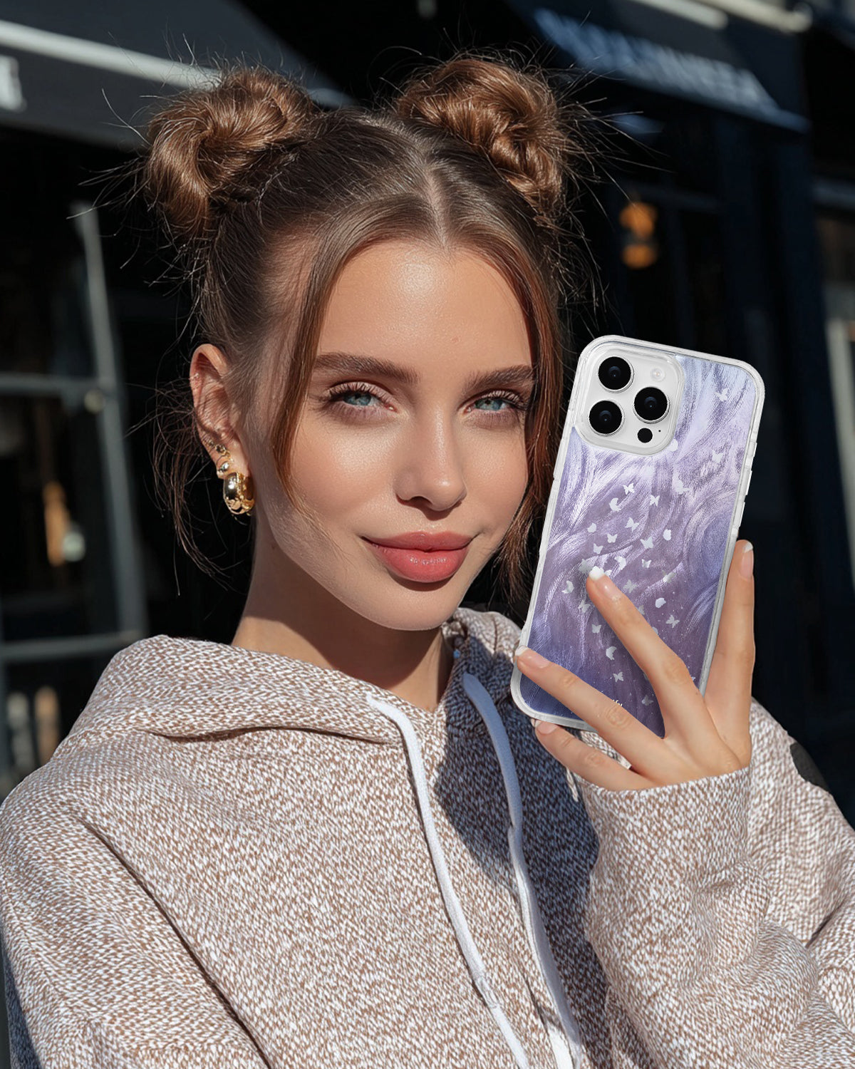 Purple Celestial Bloom iPhone Case With Gloss Pearl Tone Layer