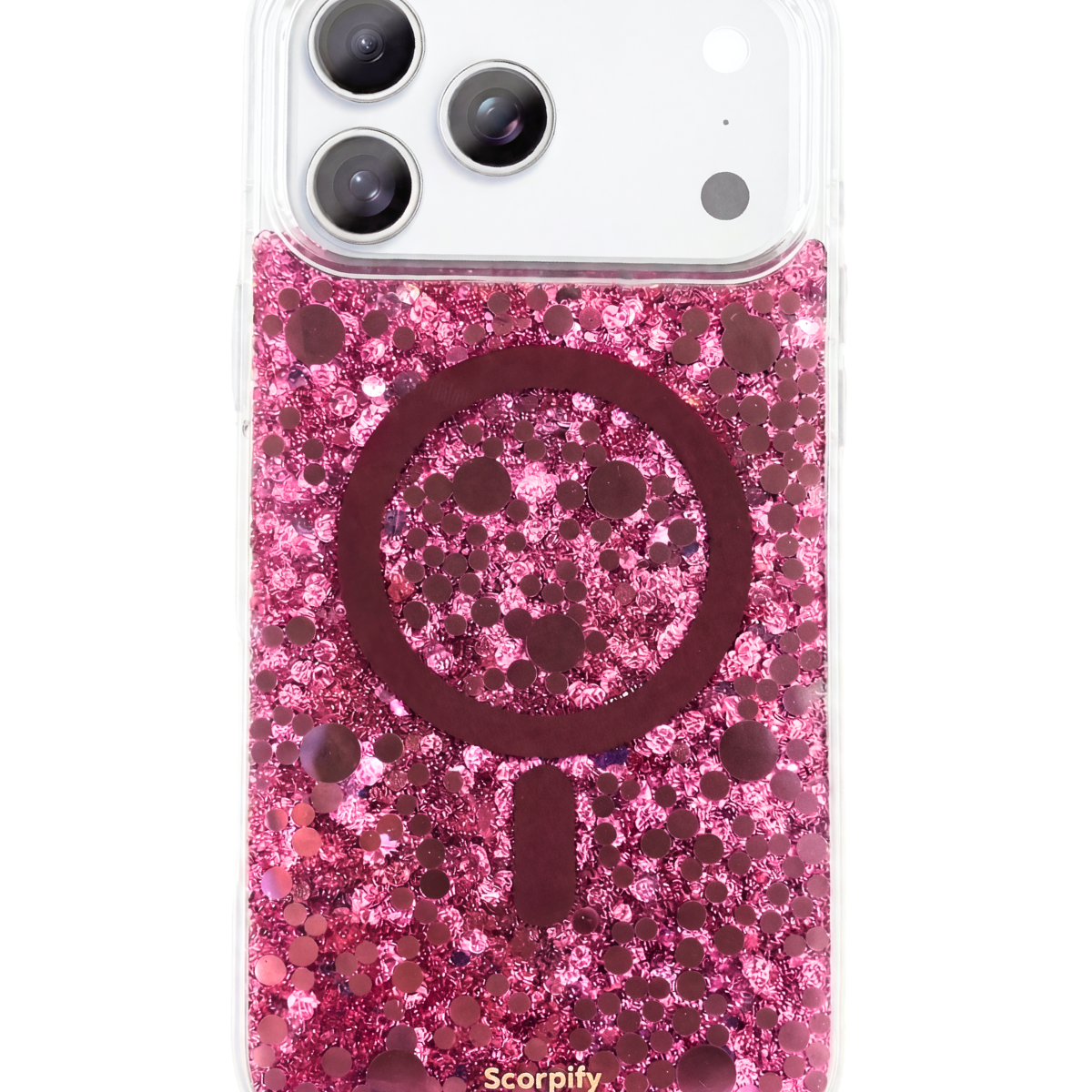 Rose Stardust MagSafe iPhone Case front view with pink gradient and gold dust finish
