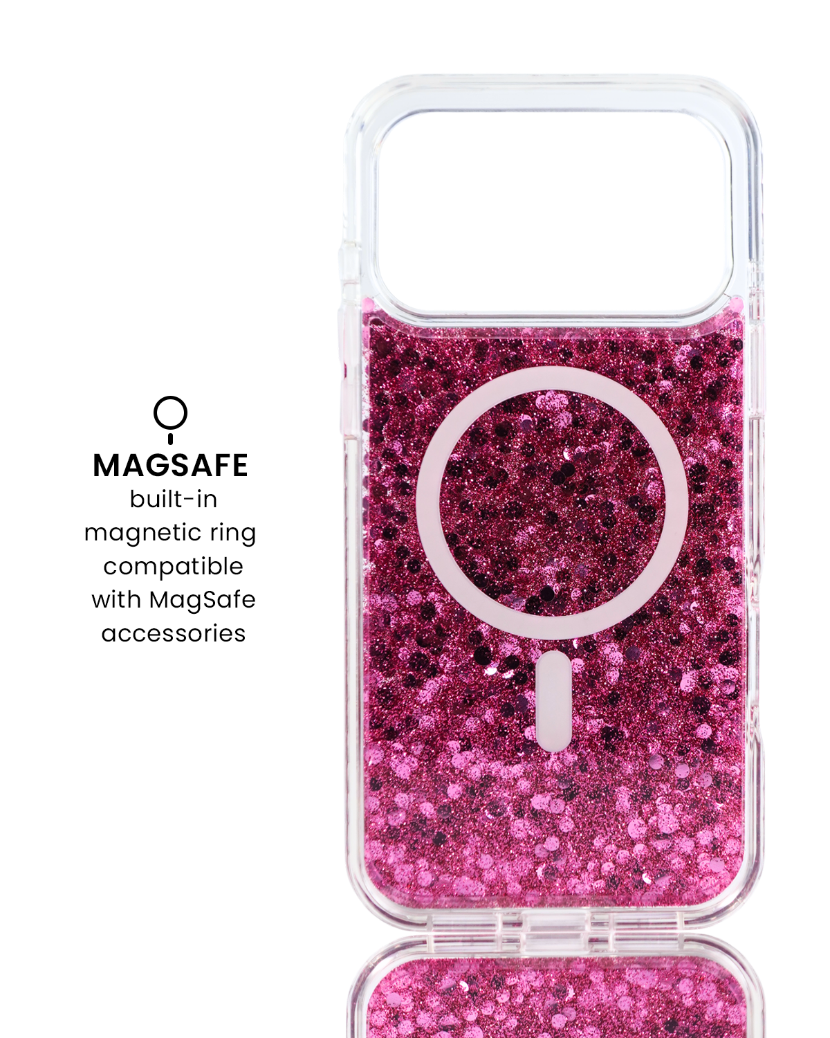Rose Stardust case on iPhone 17 Pro showing camera cutout fit