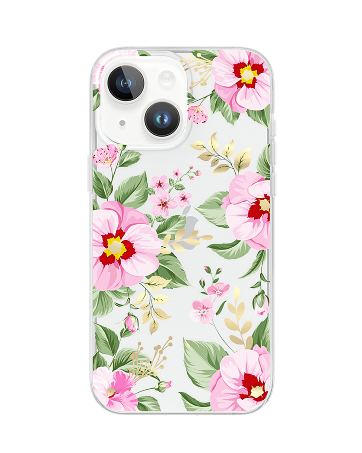 Phone case with pink floral design on a white background