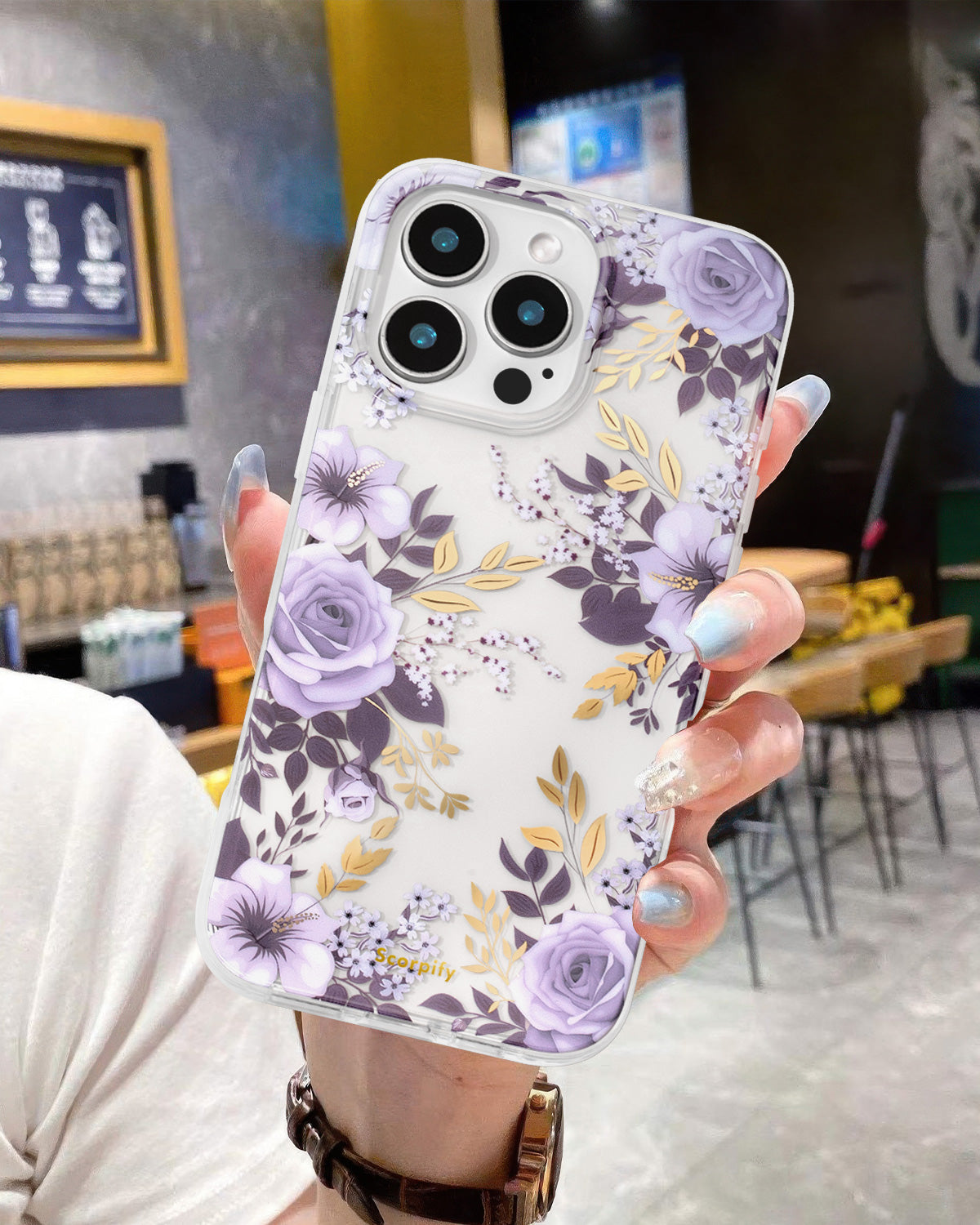 Clear Phone Cover With Purple Hibiscus Rose Floral Design