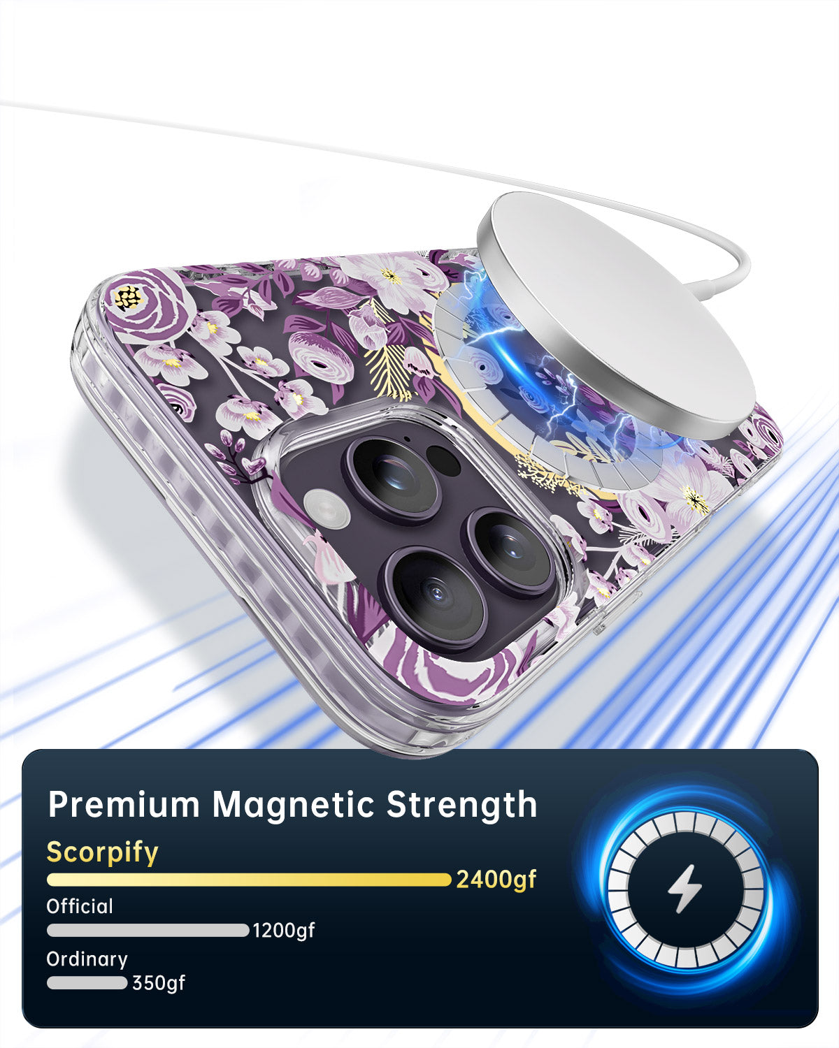 Clear Purple Nemophila Floral Magsafe iPhone Case - Scorpify